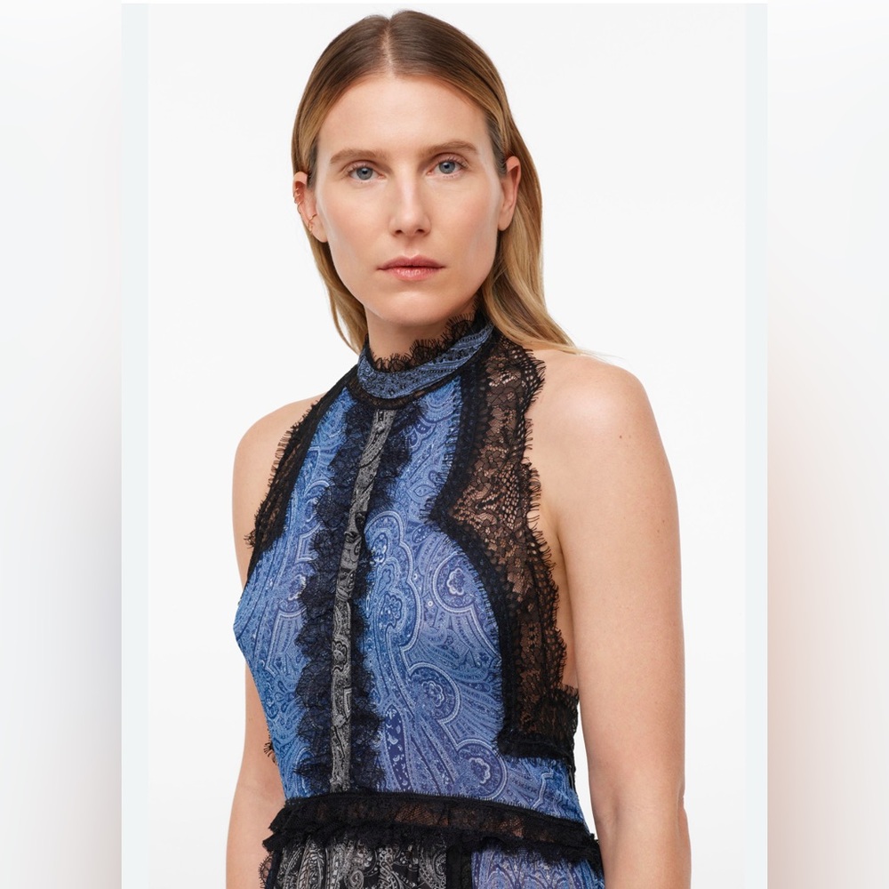 Zara Black and Blue Lace Backless Dress - Picture 7 of 16